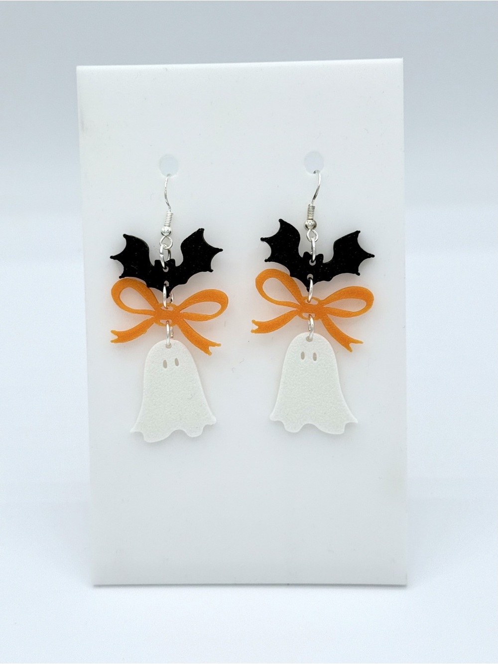Halloween Ghost & Bat Earrings with Orange Bow